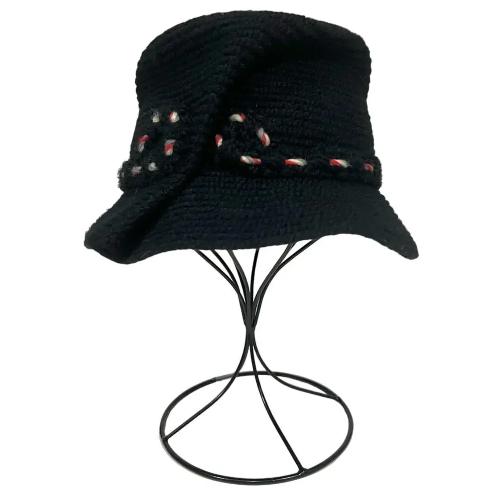 Everitt Needlepoint Vintage Women’s Hat Fascinator Black Cloche Woven Rope Band